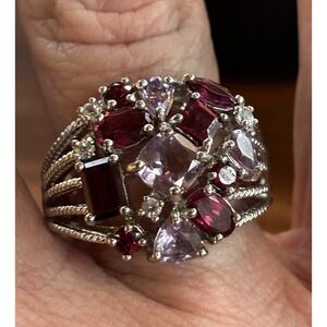 Sterling Silver 925 Multi Color Amethyst Cluster Ring Size 10